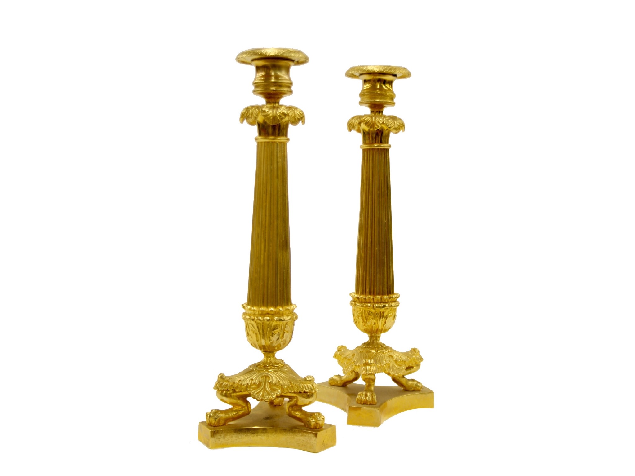 Appraisal: Attractive pair of ormolu Corinthian column candlesticks with floral cast