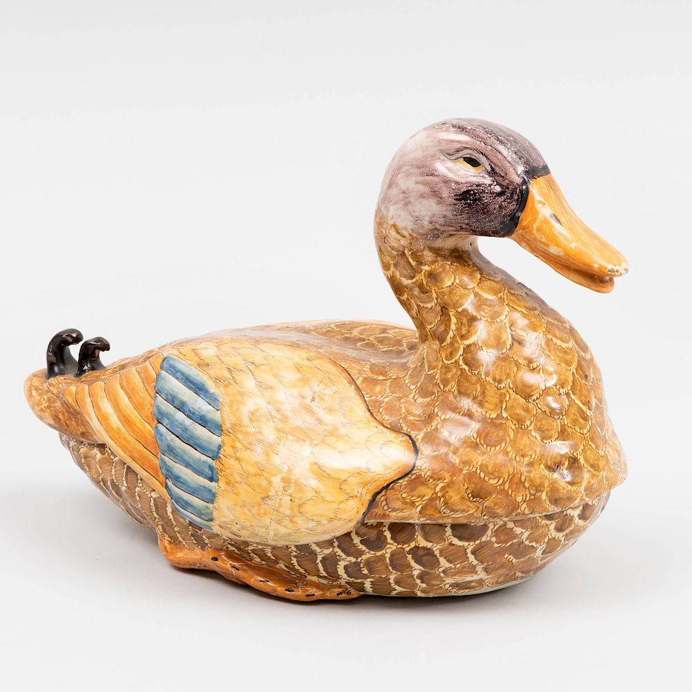 Appraisal: Continental Faience Duck Form Tureen and Cover The interior of