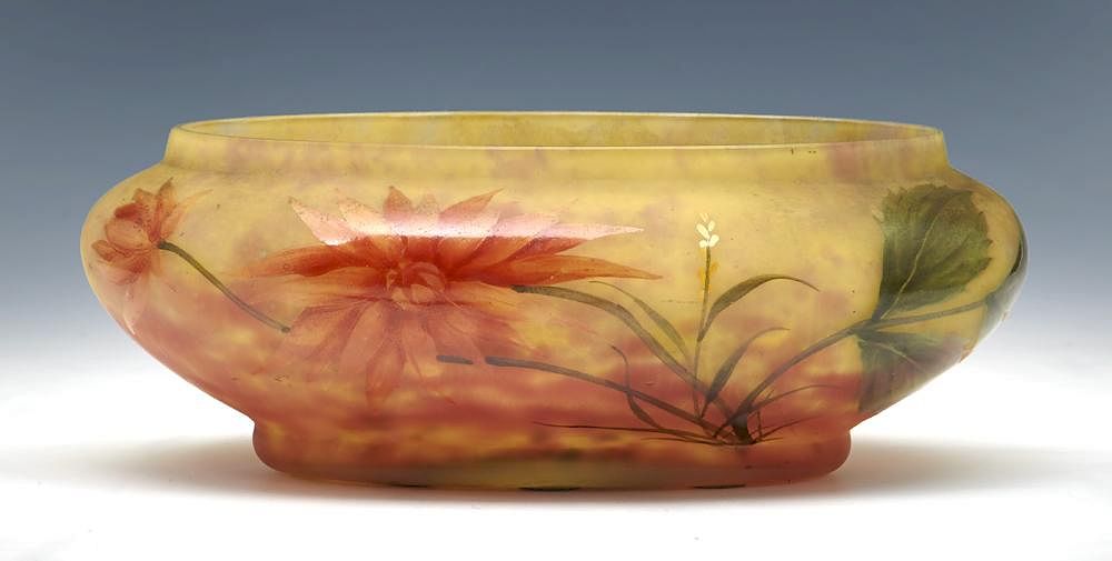 Appraisal: Lorrain art glass bowl with obverse painted flowers Lorrain art