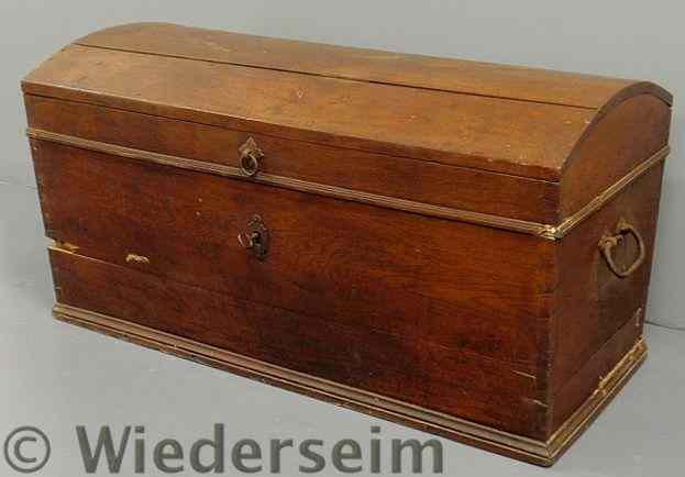 Appraisal: Walnut dome-lid blanket chest th c with wrought iron handles