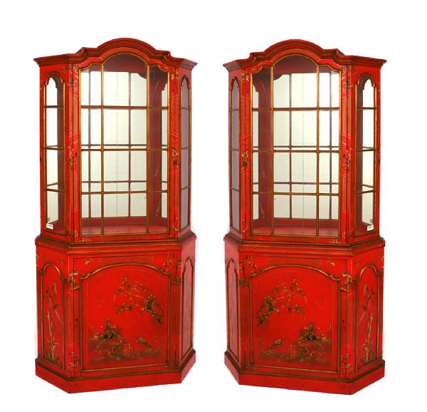 Appraisal: A pair of George III style coral-japanned cabinets height ft