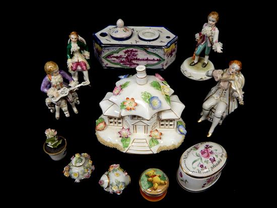 Appraisal: th th C porcelain Continental bric-a-brac eleven pieces including inkwell