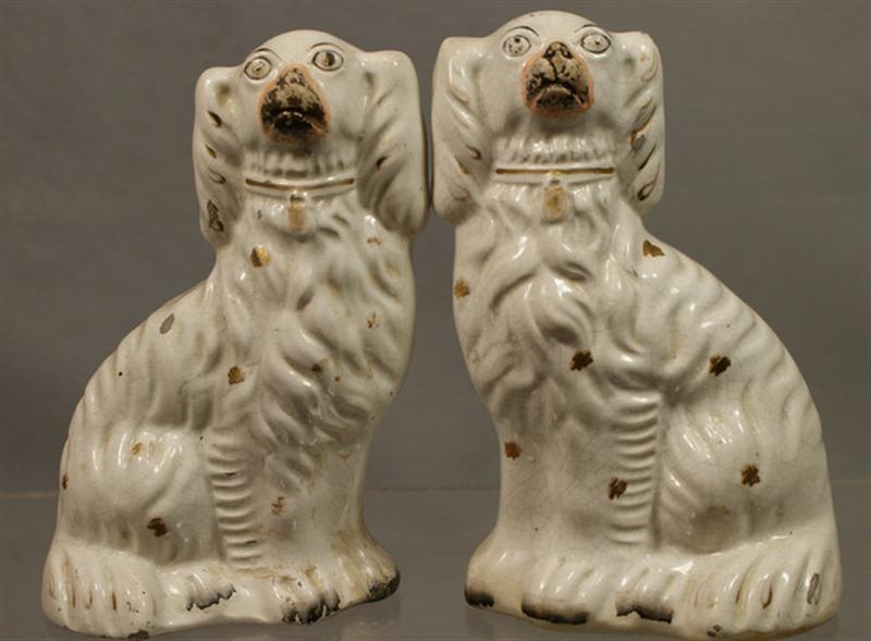 Appraisal: Pr Staffordshire white spaniels gold black decoration a little wear