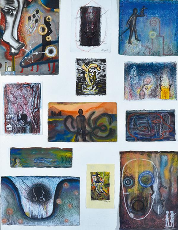 Appraisal: JON CATTAPAN born Twelve Studies - mixed media on paper