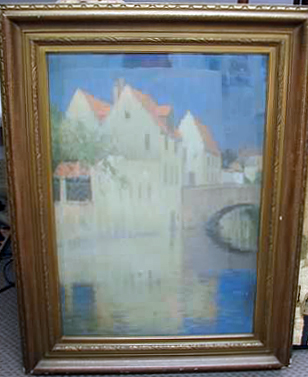 Appraisal: Bruges bridge over the canal pastel x SLS Chas Warren