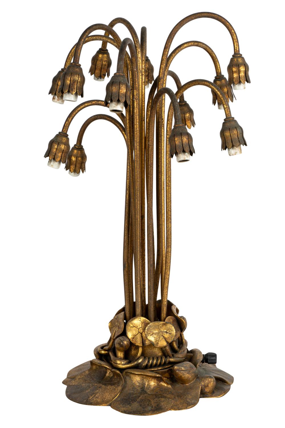 Appraisal: TIFFANY STUDIOS TWELVE-LIGHT 'LILY' TABLE LAMP BASEgilt bronze the base