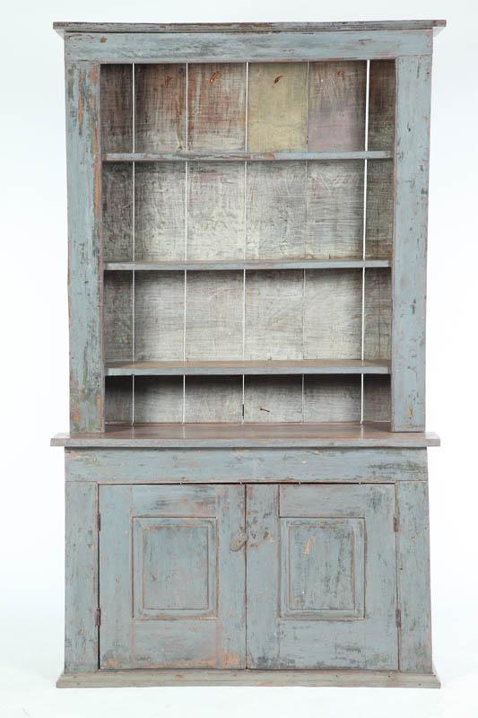 Appraisal: WALL CUPBOARD American th century walnut and poplar Two-piece cupboard