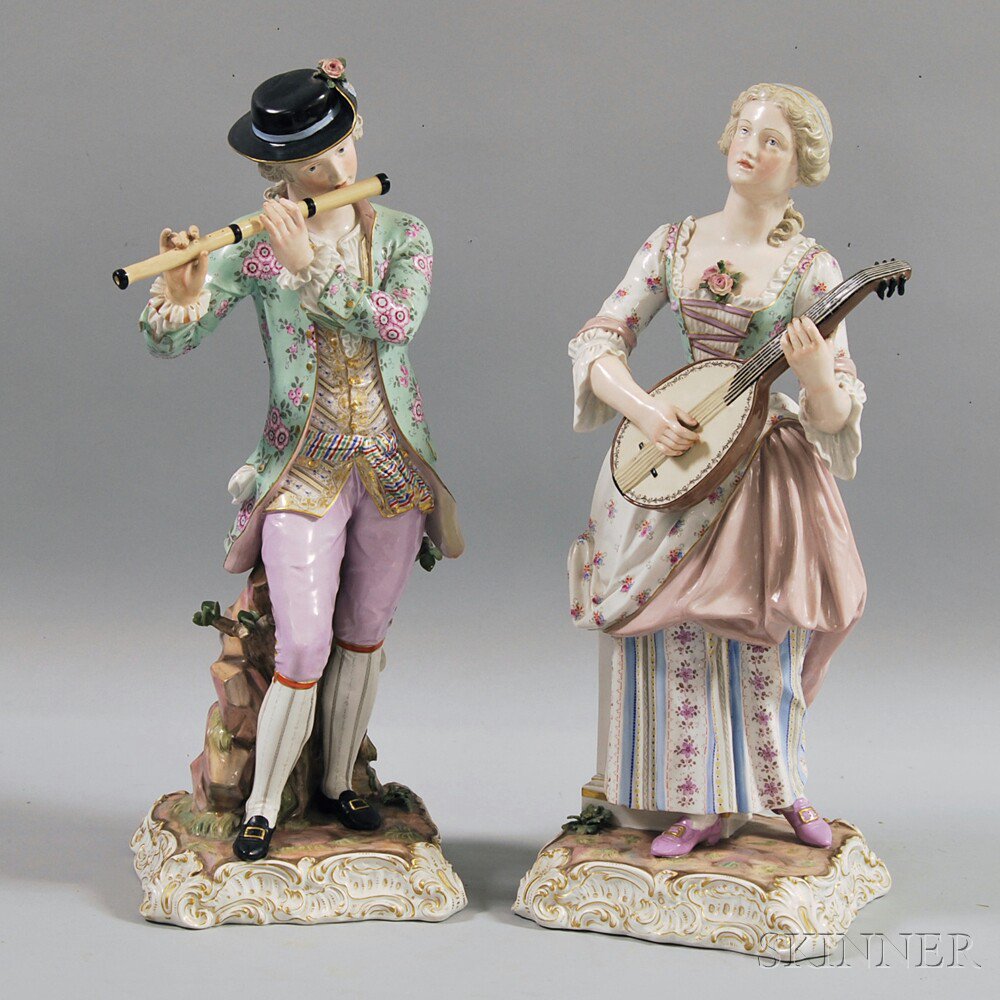 Appraisal: Pair of Large Meissen Porcelain Figures th century the two