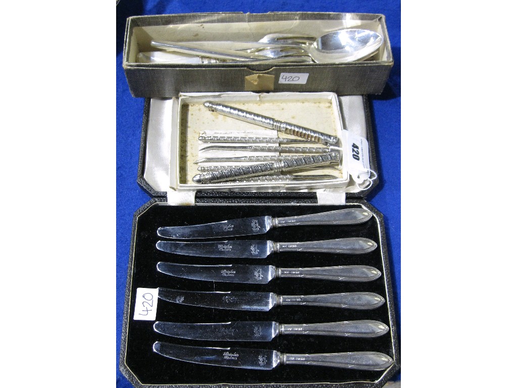 Appraisal: Lot comprising set silver handled knives nut crackers and picks