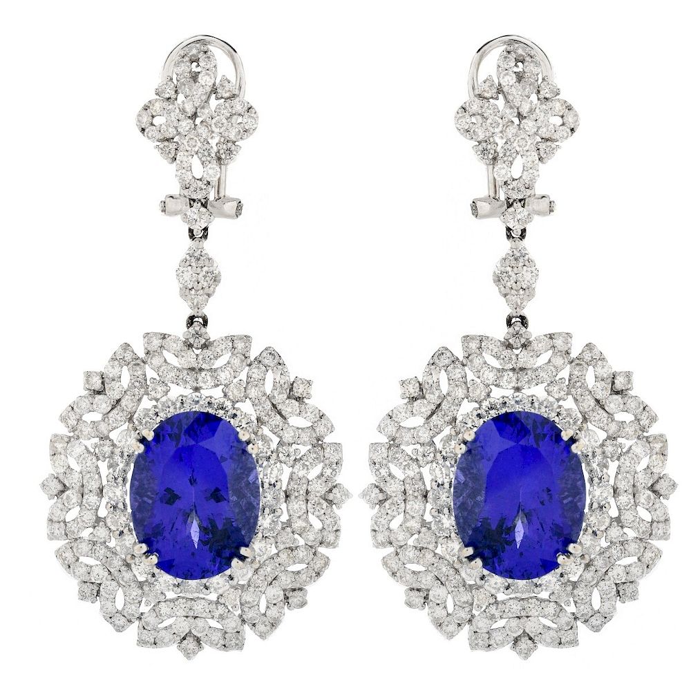 Appraisal: Tanzanite Diamond and K Gold Earrings Approx Carat Oval Cut