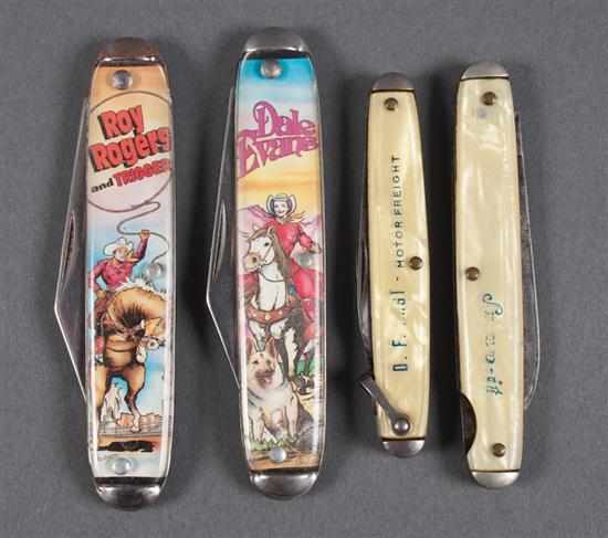 Appraisal: Four souvenir pocket knives including Roy Rogers and Dale Evans