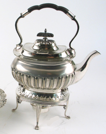 Appraisal: OLD SHEFFIELD SILVERPLATED HOT WATER KETTLE on stand with fitted