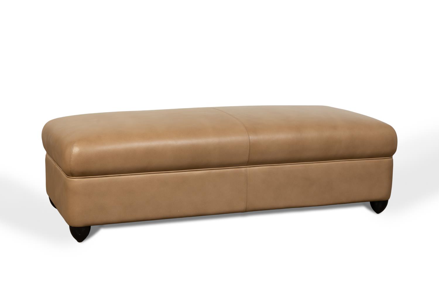 Appraisal: RECTANGULAR TAN LEATHER BENCH W BLACK WOODEN FEET Contemporary tan