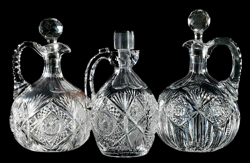 Appraisal: Three J Hoare Cut Glass Whiskey Jugs Monarch pattern J