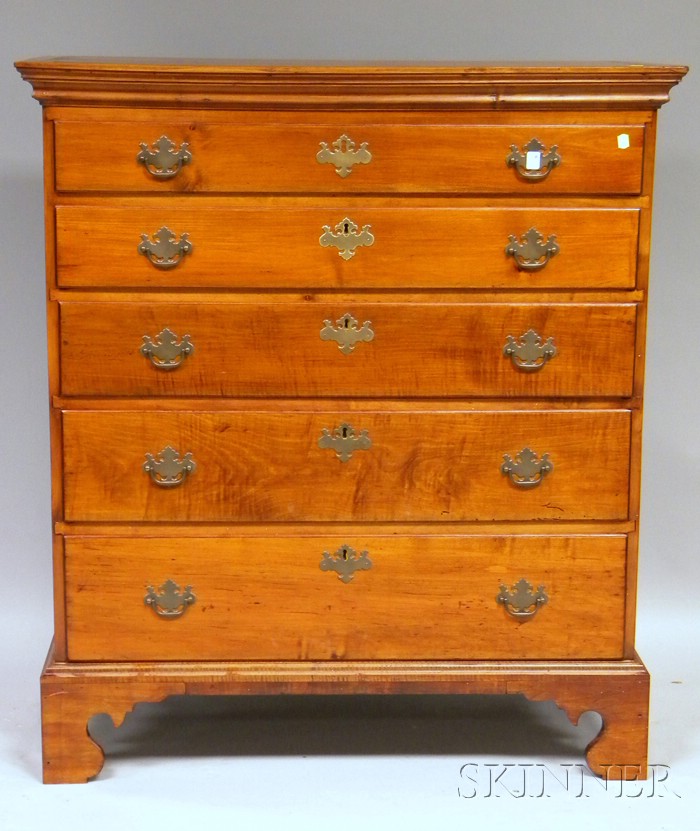 Appraisal: Chippendale Maple and Tiger Maple Five-Drawer Chest ht wd in