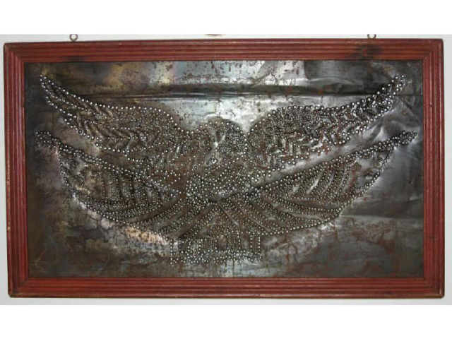 Appraisal: PRIMITIVE PUNCHED TIN AMERICAN EAGLE FRAMED