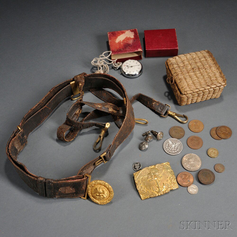 Appraisal: Group of Gilt Naval Buckles and Liberty Head Coins c