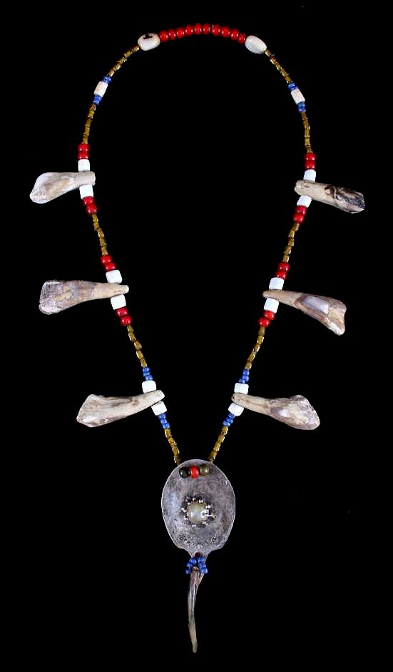 Appraisal: Plains Indian Trade Bead Bison Tooth Necklace For bidding in