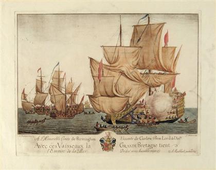 Appraisal: pieces Hand-Colored Engravings - French Naval Battles Milton J after