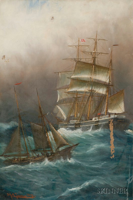 Appraisal: British School th Century Ship and Schooner Clouds Rolling In