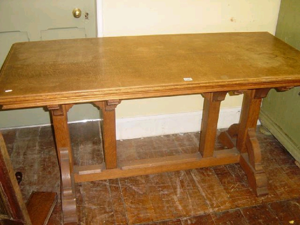 Appraisal: A Gothic style oak alter table the rectangular top raised