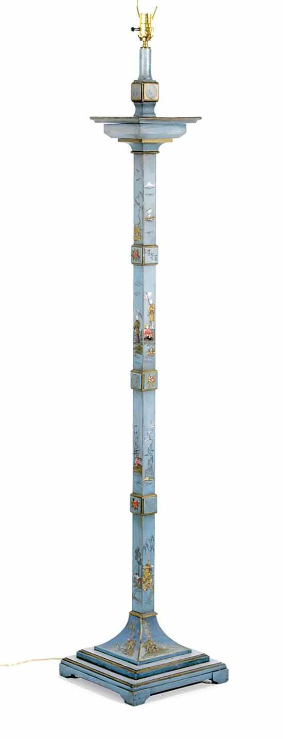 Appraisal: Chinoiserie decorated floor lamp square stem painted with Asian scene