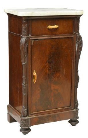 Appraisal: Italian mahogany bedside cabinet early th c shaped marble top