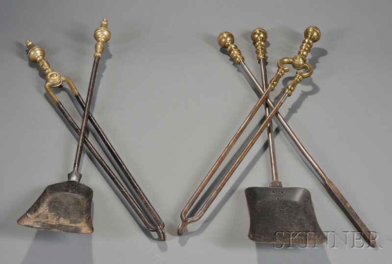 Appraisal: Two Sets of Brass and Iron Fire Tools America early