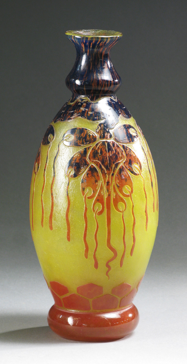 Appraisal: LE VERRE FRANCAIS CAMEO GLASS VASE Acid cut-back yellow field