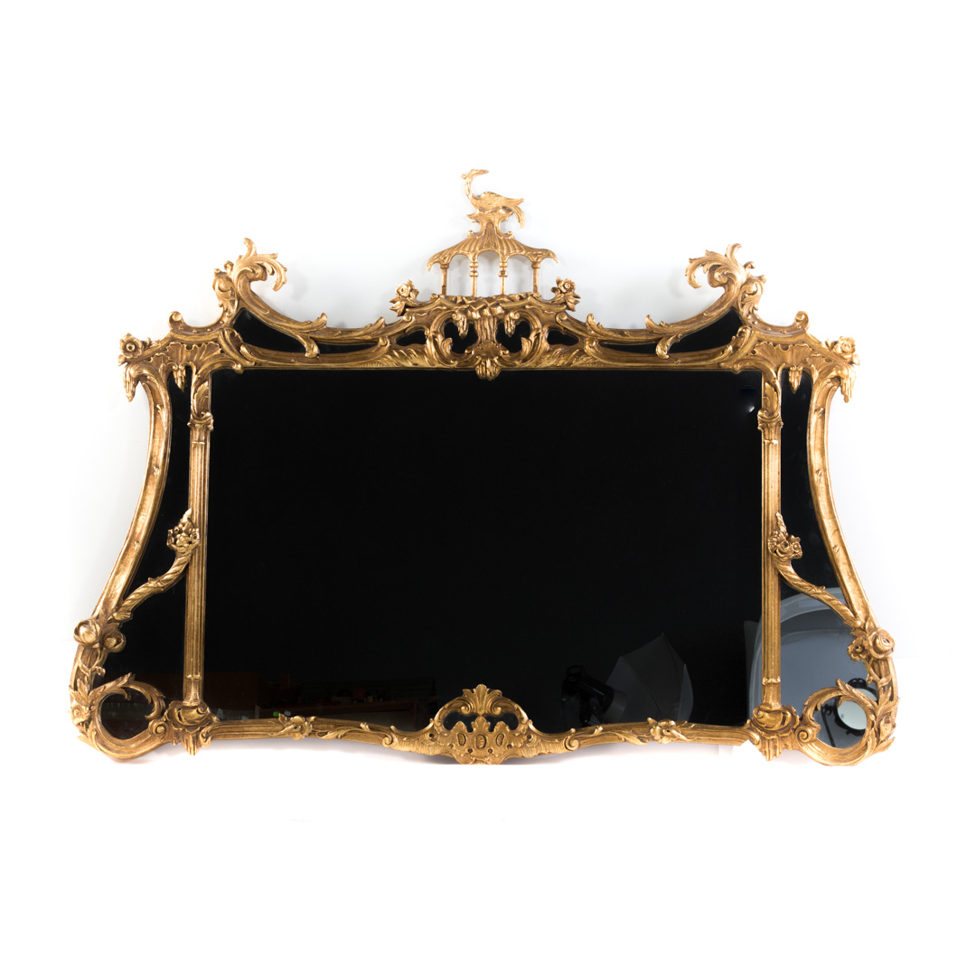 Appraisal: Chinese Chippendale style giltwood mirror th century rectangular mirrored panel