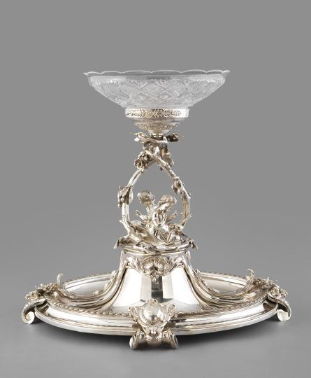 Appraisal: Large and Opulent Silverplate and Cut Glass Centerpiece of oval