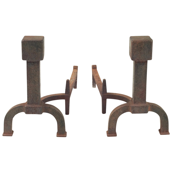 Appraisal: Bradley Hubbard andirons in hammered iron with cube detail signed