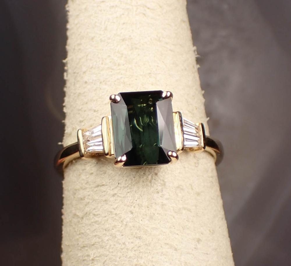 Appraisal: GREEN TOURMALINE DIAMOND AND FOURTEEN KARAT GOLD RING The yellow