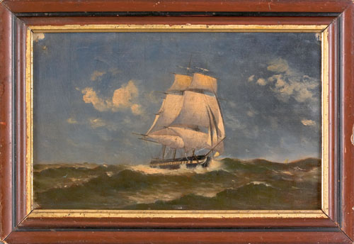 Appraisal: Oil on board ship portrait th c x