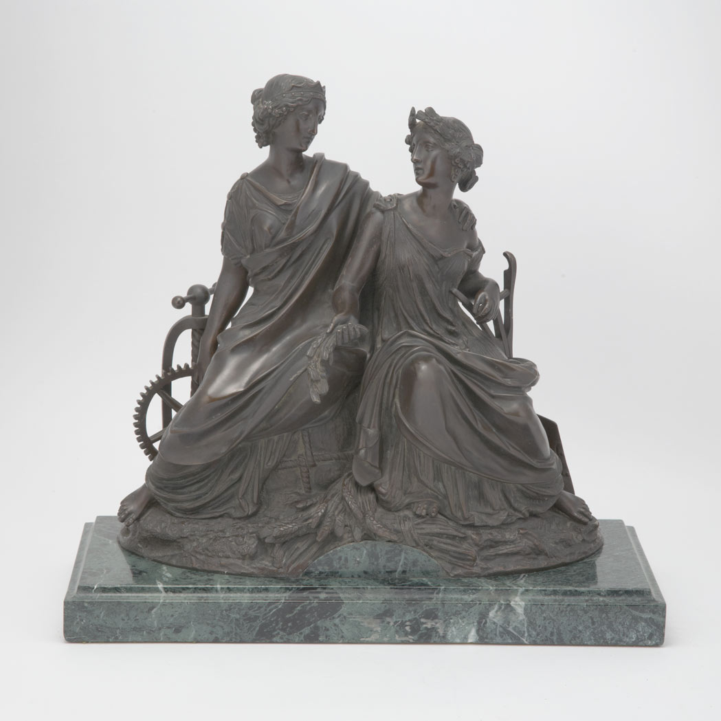 Appraisal: Unsigned Neoclassical Style Bronze Allegorical Group of Two Women Emblematic