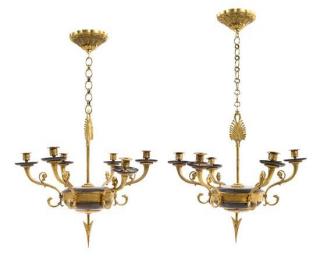 Appraisal: A Pair of Empire Style Gilt and Patinated Bronze Six-Light