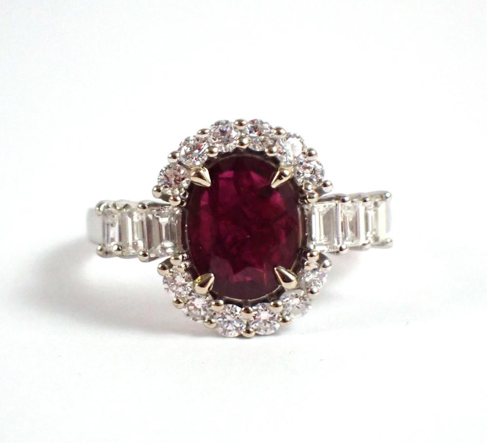 Appraisal: RUBY DIAMOND AND FOURTEEN KARAT WHITE GOLD RING with six