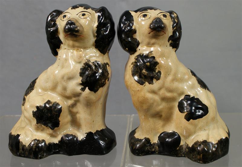 Appraisal: Pr Staffordshire white spaniels black trim with some wear craquelure