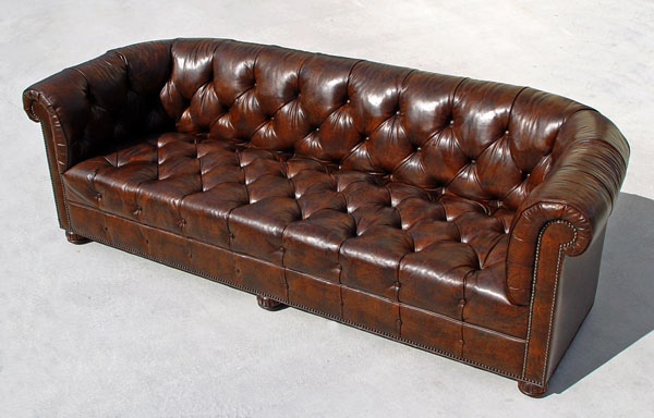 Appraisal: LEATHER CUSTOM MADE CHESTERFIELD SOFA Glazed leather custom made bun