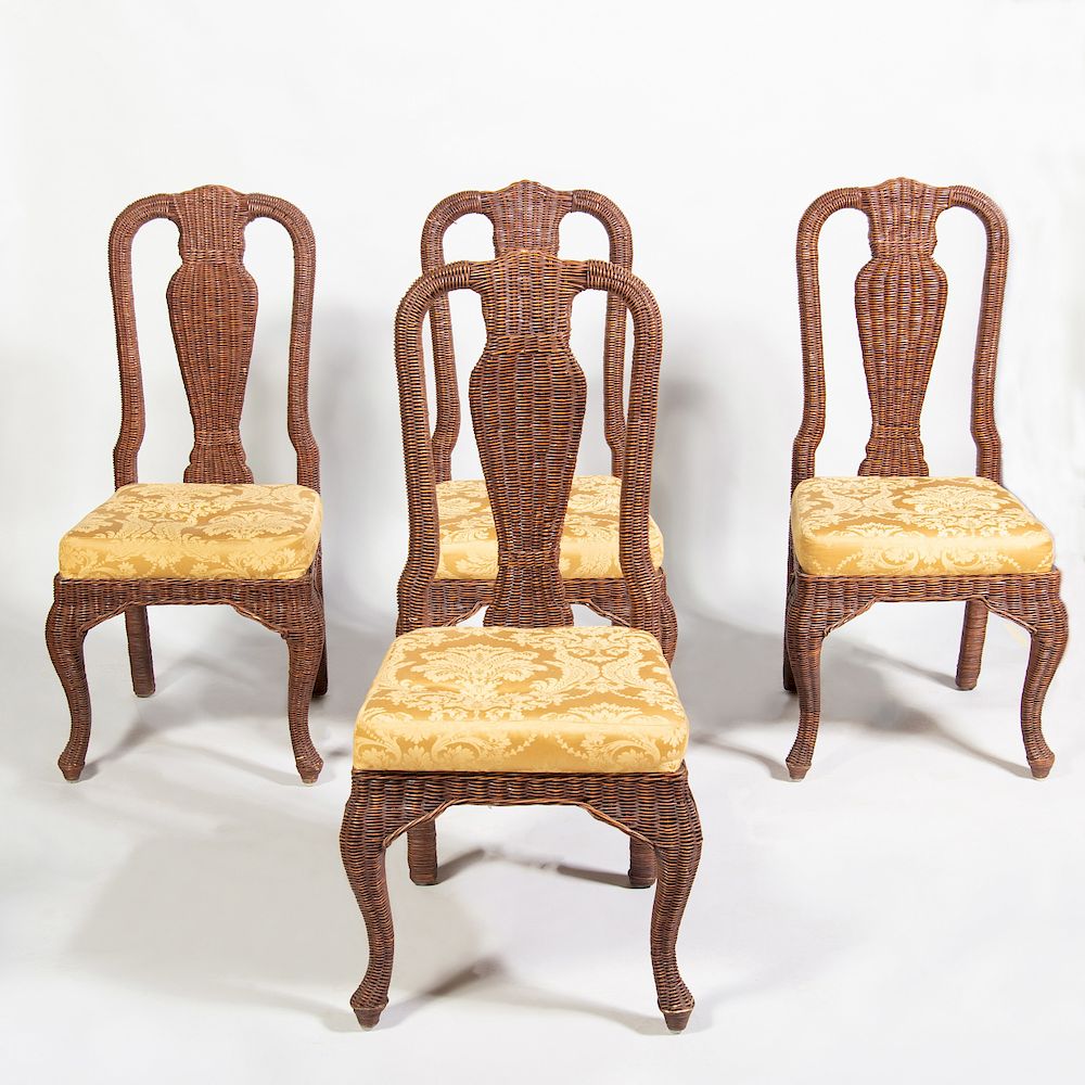 Appraisal: Set of Four Wicker Side Chairs Upholstered in damask x