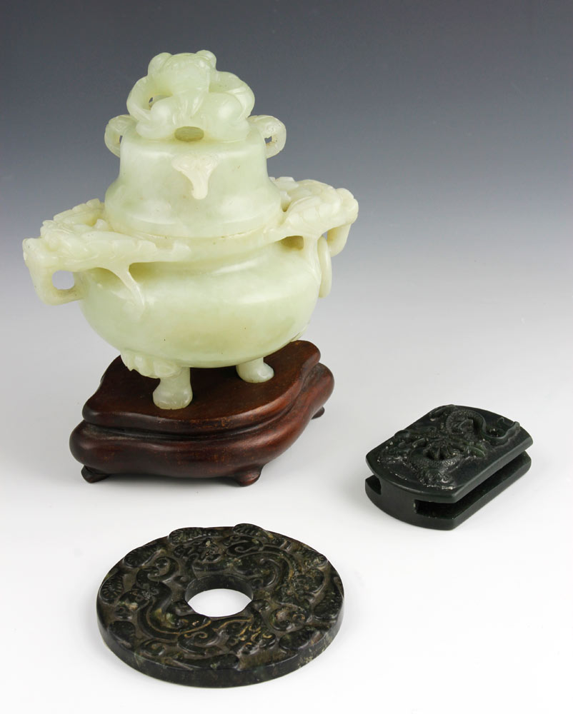 Appraisal: - Chinese Carved Pieces Three Chinese carved pieces to include