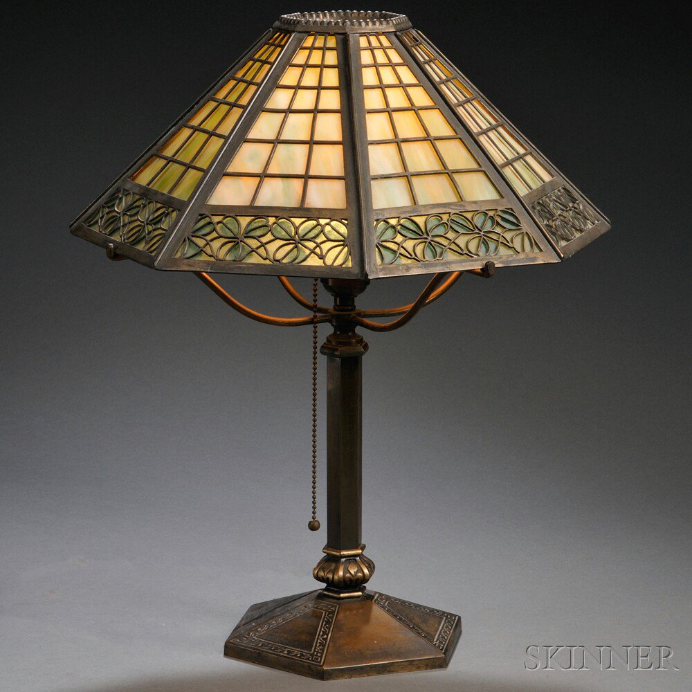 Appraisal: Bradley Hubbard Table Lamp Art glass metal Meriden Connecticut early