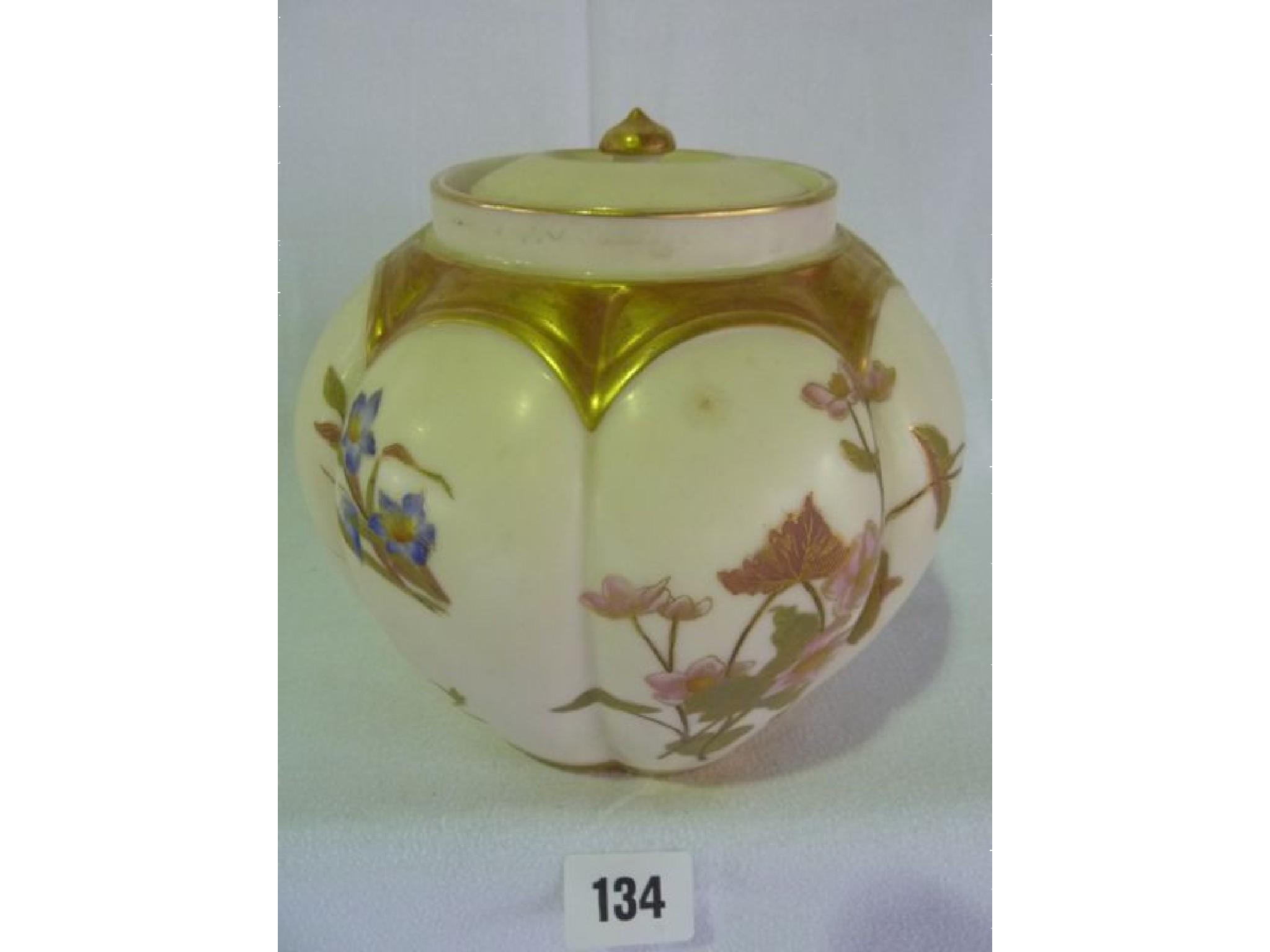 Appraisal: A Royal Worcester Blush Ivory lidded jar of ovoid and