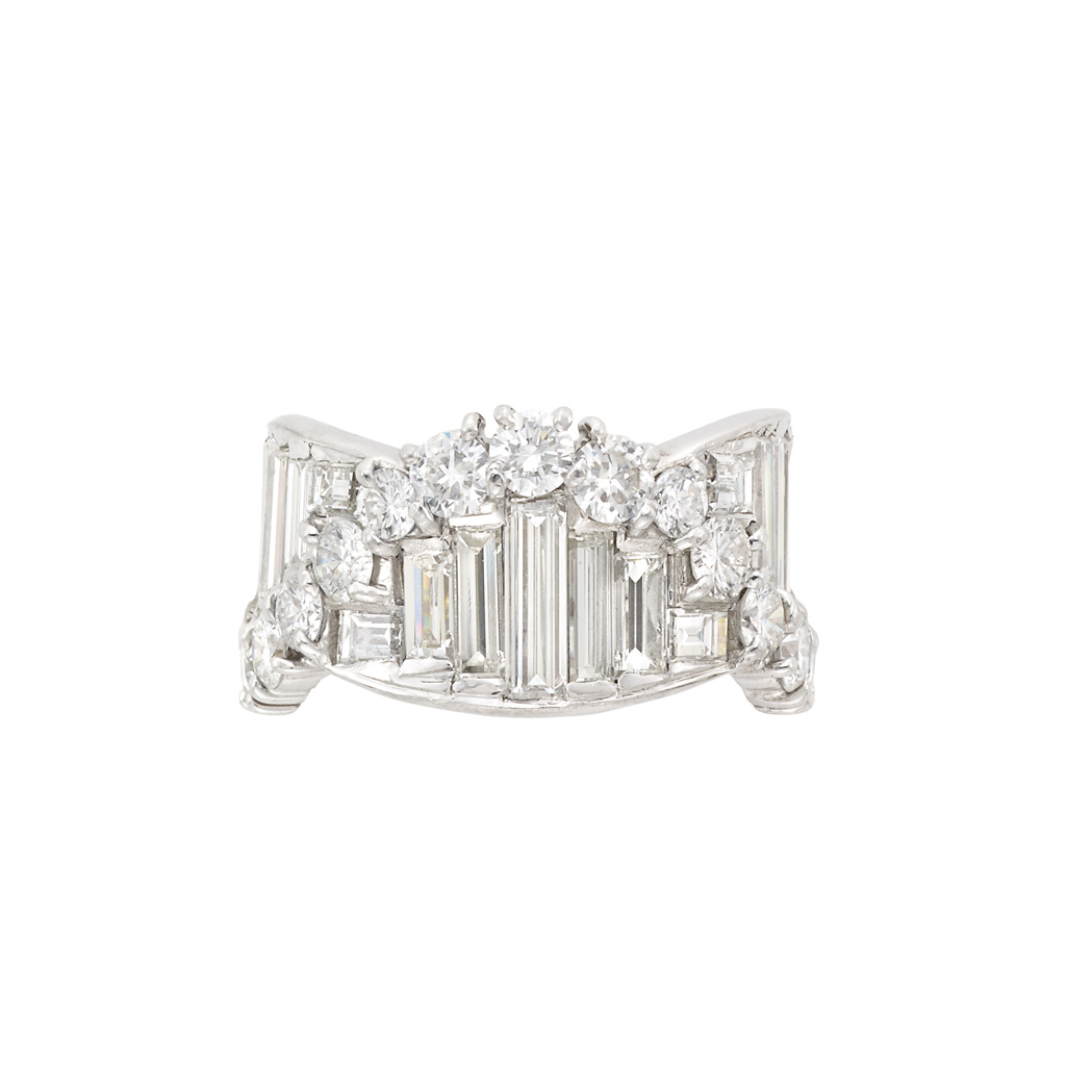 Appraisal: Platinum and Diamond Band Ring round baguette diamonds ap cts