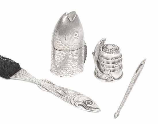 Appraisal: Four small silver items of fishing interest comprising an American