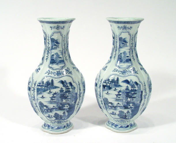 Appraisal: Pair of th Century Chinese porcelain fluted vases hand painted