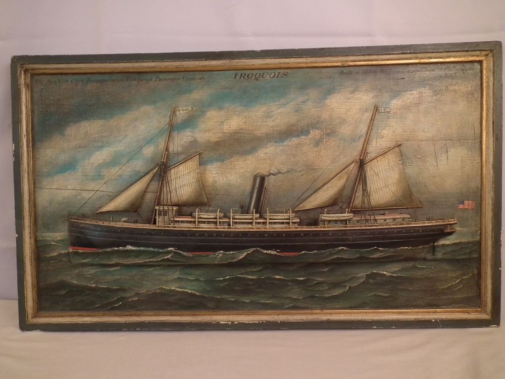 Appraisal: IROQUOIS SHIP WALL PLAQUE Old painted and dimensional wood wall