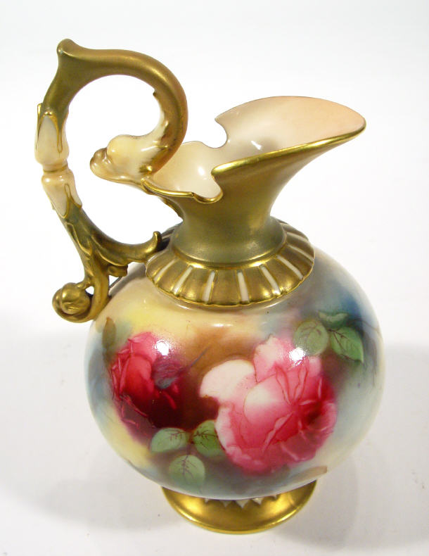 Appraisal: Royal Worcester ewer hand painted with roses to the front