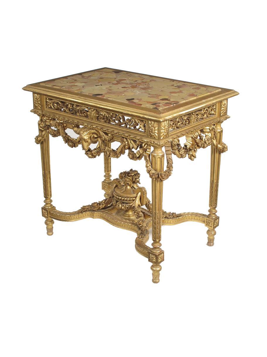 Appraisal: A French carved giltwood centre table in Louis XVI style