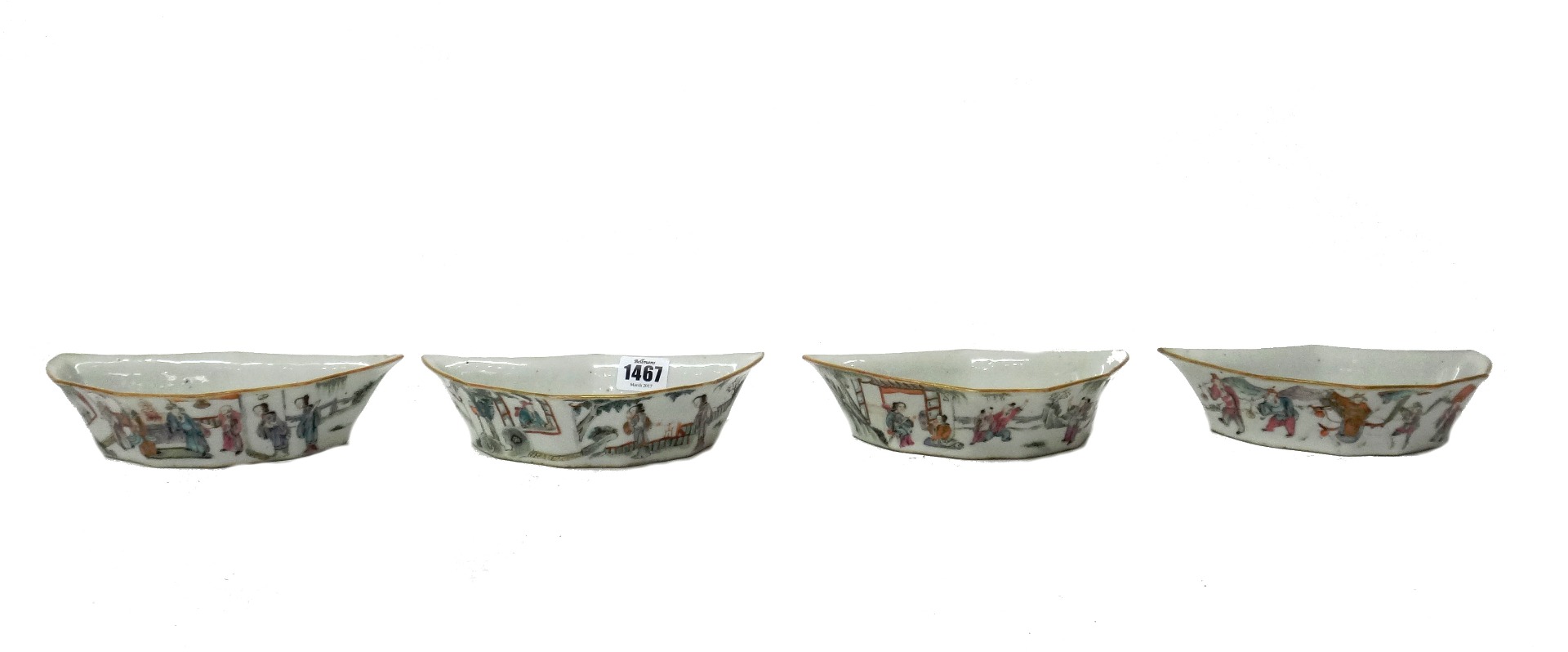 Appraisal: A set of four Chinese famille-rose bat-shaped dishes late th